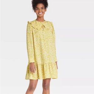 [WhoWhatWear] Citrus Leopard Print Ruffle Flounce Hem Wide Collar Shift Dress